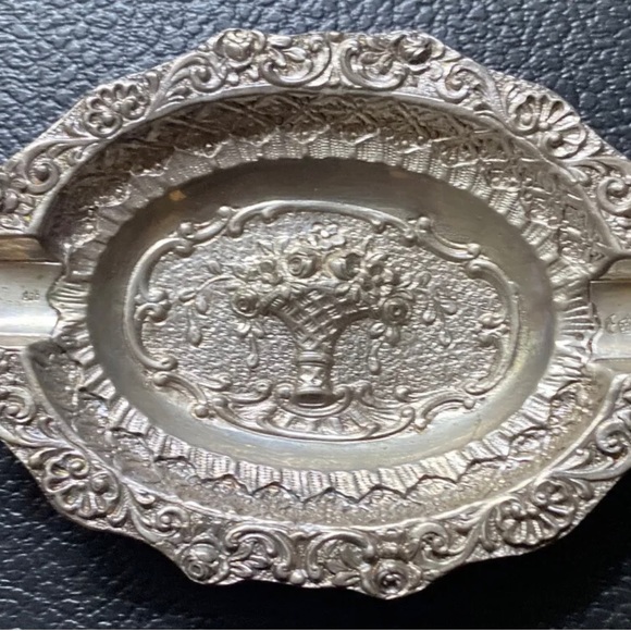 Vintage 800 Silver Ornate Rococo Ashtray Tray Repousse Italian German Dish - Picture 3 of 12
